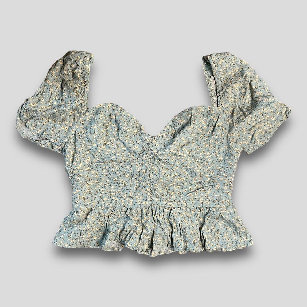 ASTR NWT Y2K PUFF SLEEVE FLORAL COTTAGE FESTIVAL PREPPY NWT TOP BLUE XL